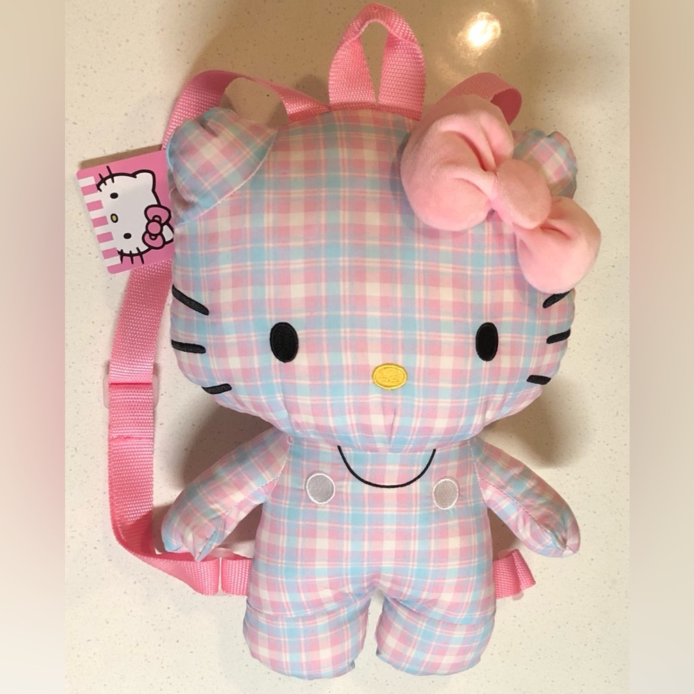 Hello Kitty Plaid Vinyl Plushie Backpack - Picture 2 of 8